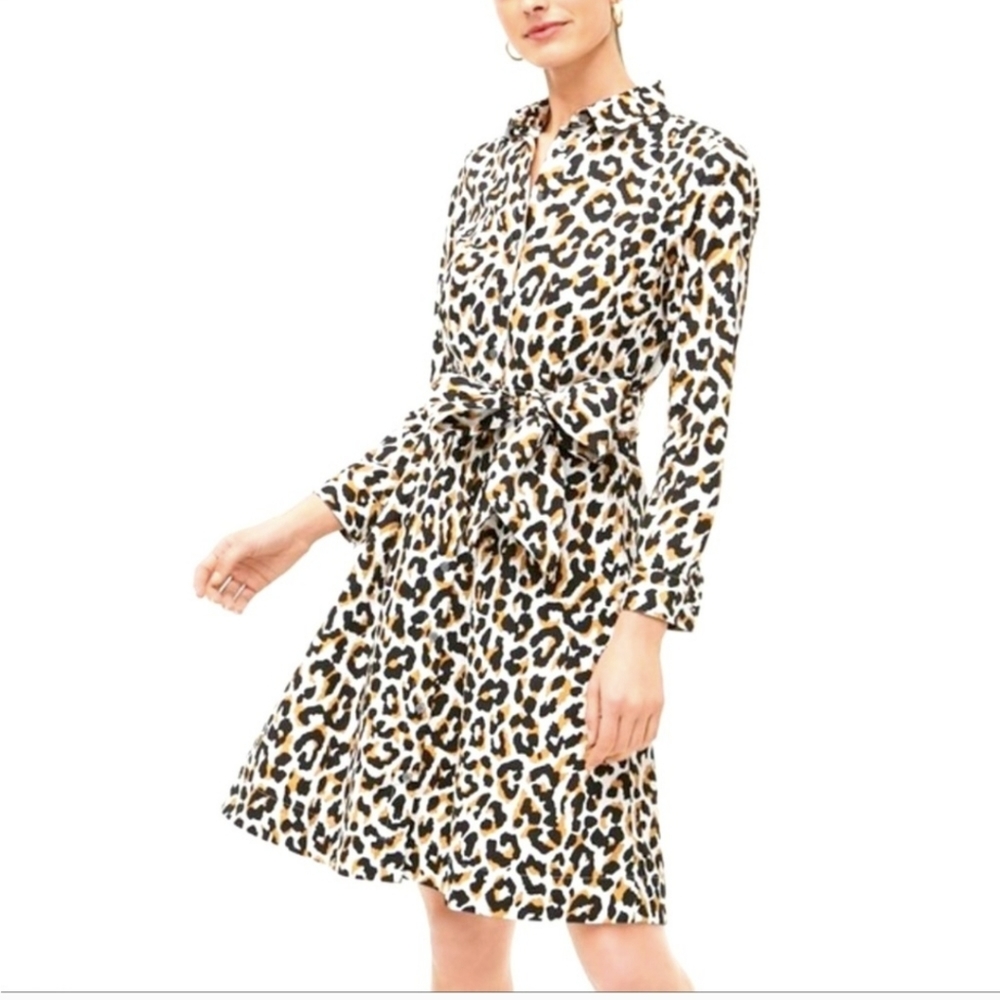 J. Crew leopard print tie-waist shirt dress in cotton poplin, size 4